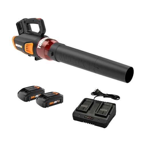 Worx 40V Turbine Leaf Blower Cordless with Battery and Charger, Brushless Motor Blowers for Lawn Care, Compact and Lightweight Cordless Leaf Blower WG584 – 2 Batteries & Charger Included