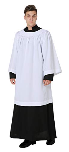 IvyRobes White Round Neck Surplice for Clergy Priest Plain Church Surplice Large