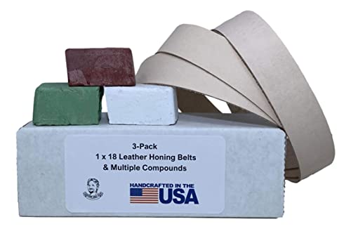 3 Pack of 1' x 18' Leather Strop Belts - Green, White, and Brown Compounds Included…