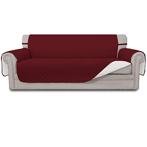 Easy-Going Sofa Slipcover Reversible Sofa Cover Water Resistant Couch Cover with Foam Sticks Elastic Straps Furniture Protector for Pets Kids Children Dog Cat (Sofa, Christmas Red/Ivory)
