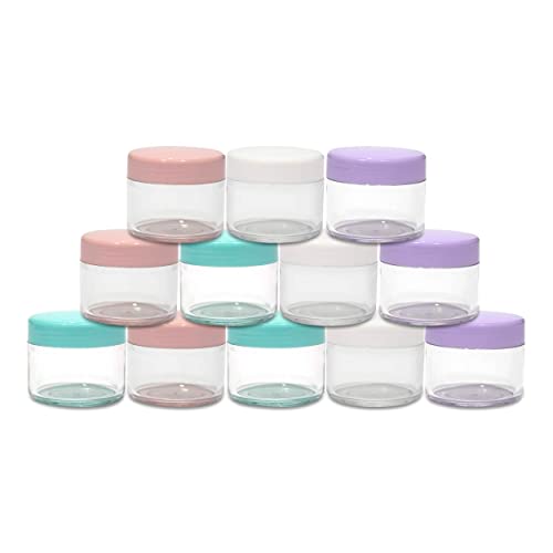 Houseables 20 Gram Jar, 20 ML Jar, 12 pcs, Multicolor, BPA Free, Cosmetic Sample Empty Container, Plastic, Round Pot Screw Cap Lid, Small Tiny 20g Bottle, for Make Up, Eye Shadow, Nails, Powder, Gems