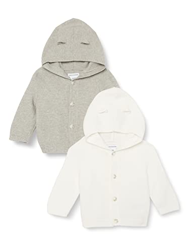 Amazon Essentials Unisex Babies' Hooded Sweater, Pack of 2, Grey Heather/Ivory, 18 Months