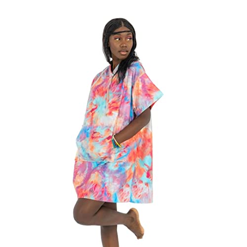 CARRYBERRY Unisex Tie Dye Short Surf Poncho-Wetsuit Changing Robe- Adult Hooded Towel - Outdoor Sports, Swimming, Beach, Surfing, Diving, Camping - Swim Parka with Hood- Cover-ups- One Size Fits All