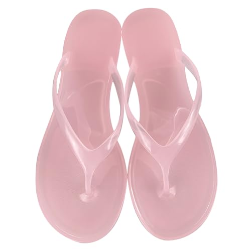 Shengsospp Womens Jelly Crystal Flat Bottom Open Toe Flip Flops 2024 Summer Transparent Beach Sandal Slippers Thong Sandal Pink, 8