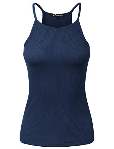 Women's High Neck Cotton Ribbed Racerback Halter Sleeveless Tank Tops Eclipse M