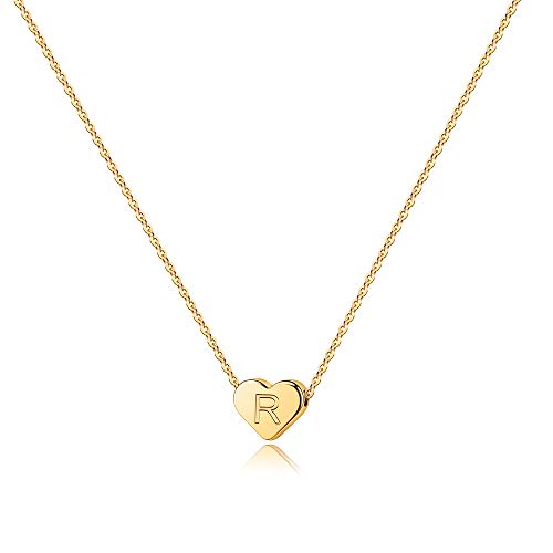 Turandoss Gold Initial R Necklace for Women - 14K Gold Filled Heart Initial Necklaces for Women, Tiny Initial Necklace for GirlsGifts, Heart Initial Necklace for Teens Girls Jewelry
