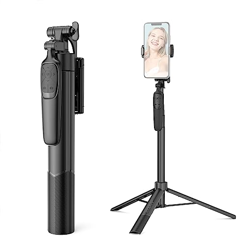Andoer Selfie Stick Tripod, 63' Adjustable Height, Detachable Bluetooth Remote Control, 360° Rotation and 1/4' Screw Mount for Camera and Phone Selfies, Video Recording, Vlogging, Live Streaming
