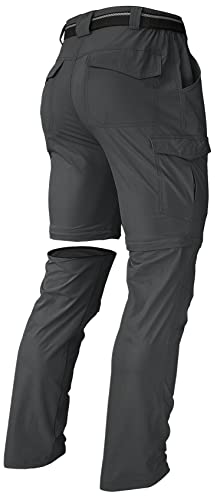 Men's Hiking Pants Convertible Zip Off Lightweight Waterproof Quick Dry Outdoor Fishing Travel Safari Camping Dark Grey 36