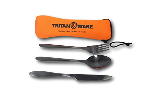 TRITANWARE Light Weight Titanium Plated Stainless Steel Portable Utensil Set With Utensil Case (Black)