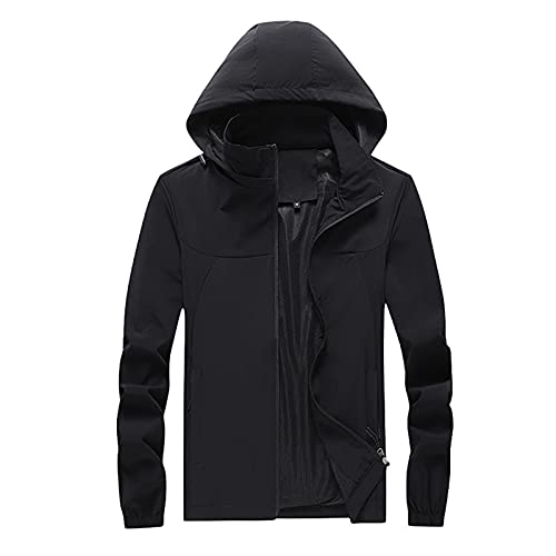 Men's Casual Windbreaker Bomber Jacket Coat Outdoor Men's Sports Jacket with Hood Lightweight Hiking Camping Rain Coat(Black,M)
