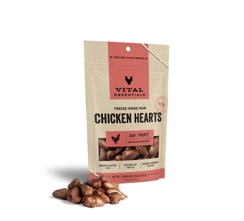 Vital Essentials Freeze Dried Raw Single Ingredient Dog Treats, Chicken Hearts, 1.9 oz
