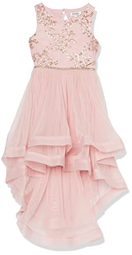 Speechless Girls' 7-16 Tween Maxi Dress with Wide Ribbon Hem for Formal Dance Or Party, Rose/Gold, 16