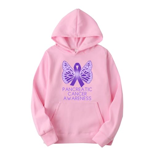 BLUBUKLKUN today 2023 Breast Cancer Awareness Sweatshirt Women Long Sleeve Loose Solid Color Breast Cancer Prevention Printing (d-Pink, L)