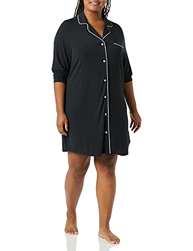Amazon Essentials Women's Piped Nightshirt (Available in Plus Size), Black, Medium