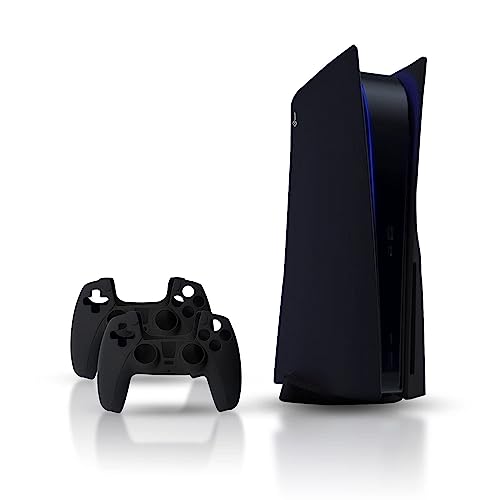 PEYANZ ＰS5 Console Cover, ABS Shell, Replacement Faceplate, Anti-Scratch Dustproof, with Extra 2pcs Free Controller Stickers (Disc Edition, Black)