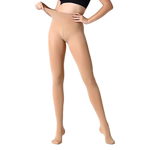 MANZI 1 Pairs Run Resistant Control Top Panty Hose Opaque Tights(Large, Suntan)
