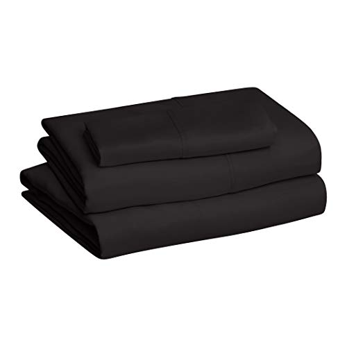 Amazon Basics Lightweight Super Soft Easy Care Microfiber 3-Piece Bed Sheet Set with 14-Inch Deep Pockets, Twin, Black, Solid