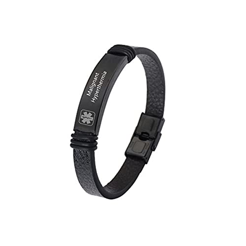 ZKXXJ Medical Alert ID Bracelets for Men Women Malignant Hyperthermia Adjustable Leather Cuff Bracelet Emergency Identification Wristband Health Systems Awareness Jewelry for Adults Teens