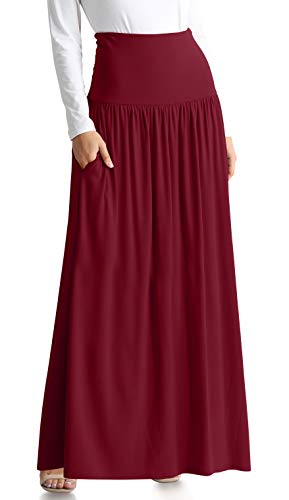 Burgundy Skirts for Women Ankle Length Skirt Casual Long Skirt High Waisted Maxi Skirt Reg and Plus Size Skirt Long Skirt (Size XX-Large, Burgundy)