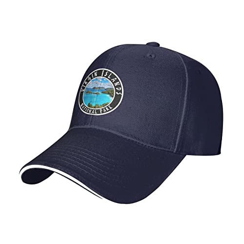 Virgin Islands National Park Hat Adult Adjustable Mountaineering Classic Washed Casquette Cap Hat for Outdoor Navy Blue