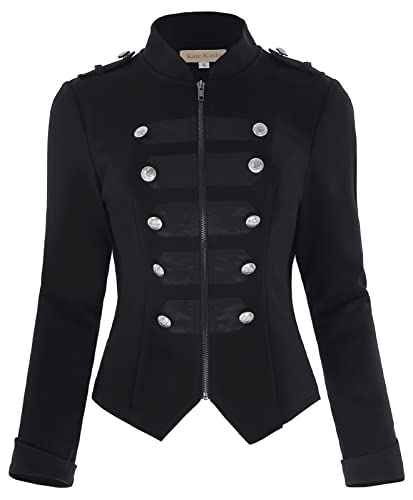Women's Steampunk Military Blazer Coat Tops Long Sleeve Victorian Jacket Black Size S