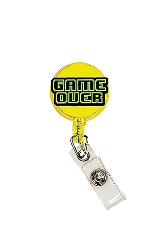 Video Game Badge Reel ID Holder Nurse Funny Badge Clip Retractable 25 inch Extension Yazzle Dazzle Game Controller Arcade 70s 80s 90s Quarter Token Bumper Cars