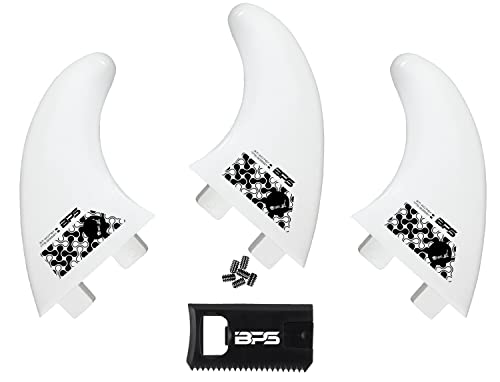 BPS Fiberglass Reinforced Surfboard Fins (3) + FCS Screw Hardware and Wax Comb! Glass Flex Thruster Surf Fin Set (FCS G5 M5 Style) Black - Tri Fin Thruster Set Surfboard fins (Link White)