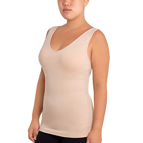 Skinnygirl Women's Scoop Neck Seamless Shaping Camisole, 3-Pack (Ondine Blush/White/Black, Medium)