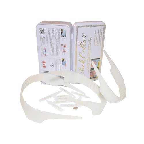 Slick Collar Shirt Collar Support System set with 3 adjustable, 10 premium Collar Stays & a Durable tin Travel EDC Box in White