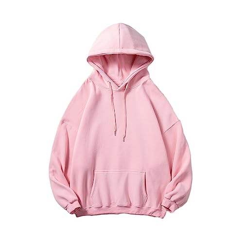 Mens Sweatshirts Scrub Durable Pullover Long Sleeve Drawstring Hooded Oversized Loose Fit Shirts Hoodies With Pocket Top De Punto De Canalé Clearance Pink