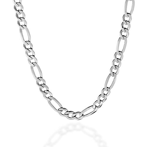 QUADRI - Figaro Chain Sterling Silver 925-7 mm Italian Necklace for Men Women Boys Girls - 20 Inch - Premium Quality Made in Italy Certified - Gift Box Included
