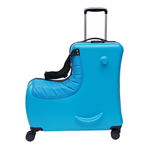CNCEST Suitcase Kid Luggage Travel Fashionable Appearance Rideable Funny Suitcase Add Fun to The Journey Kid Gift Age 2-12 Years Old Boy/Girl Suitcase PC Material Blue One 30kg (Saddle blue, 24inch)