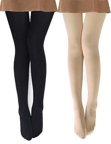 VERO MONTE 2 Pairs Fleece Lined Warm Opaque Tights For Women (BLACK + NUDE)