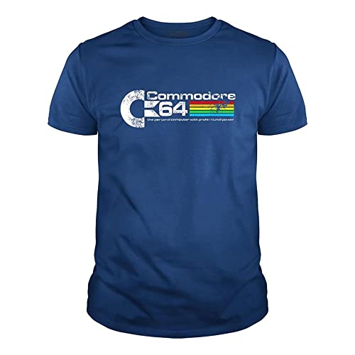 BustedTees Commodore 64 Shirt Retro Vintage Classic Gaming T-Shirt for Men and Women - Quality Men's Unisex Shirts (Mens, Royal Blue, L)