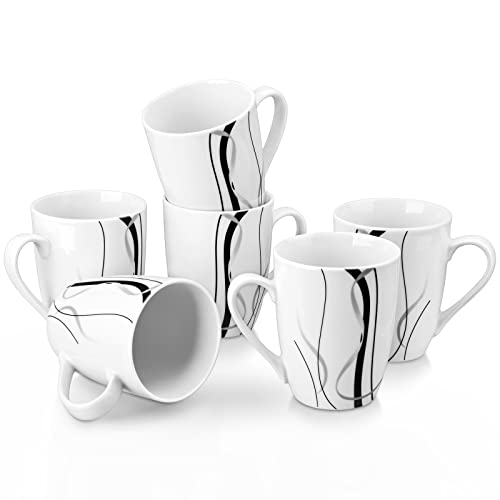 VEWEET Ceramic Coffee Mugs Set of 6, 11 OZ Coffee Cups Set with Handle, White Mugs Set Porcelain Cup Set for Kitchen, Microwave Dishwasher Safe, Series Fiona