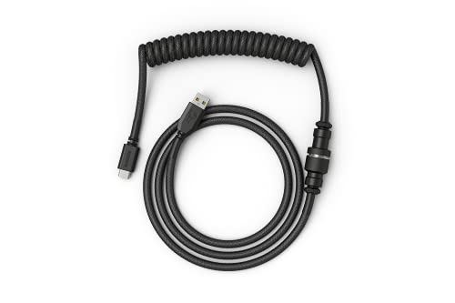 Glorious Coiled Keyboard Cable – Coiled USB C Cable Artisan Braided Cables for Mechanical Gaming Keyboard Coiled Cable -Custom Keyboard Cable (Black)