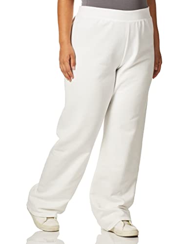 Hanes Women's EcoSmart Open Bottom Leg Sweatpants,White,Medium