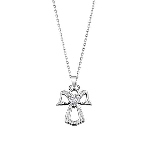 WUSUANED Guardian Angel Pendant Necklace Zircon Heart Jewelry for Women Girls (guardian angel necklace)