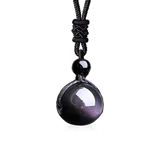 Alaigra Black Obsidian Necklace Rainbow Obsidian Pendant Stone | Black Crystal Ball Jewelry for Men and Women