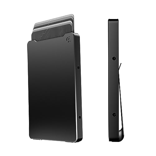 Groove Life Groove Wallet Midnight Black with Money Clip Men's Minimalist Low Profile Aluminum Credit Card Holder with Magnetic Thumb Swipe, RFID Blocking, Lifetime Coverage