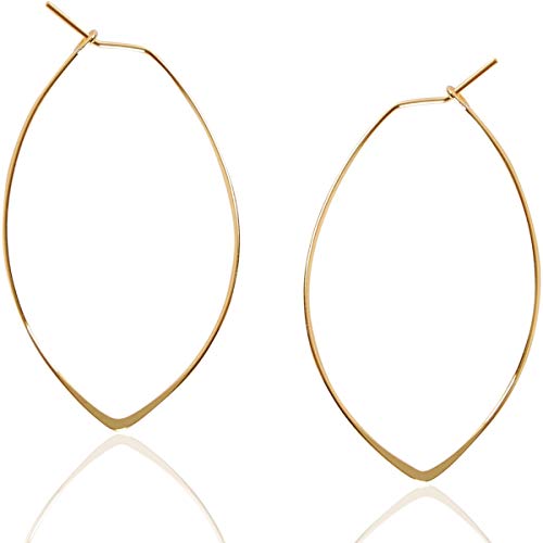 Humble Chic Geometric Marquise Threader Hoops - Hypoallergenic 18K Gold Plated Medium Hoop Earrings for Women - Lightweight Oval Leaf Elliptical Loop Statement Drop Dangles, 18K Yellow - 1.75' inch