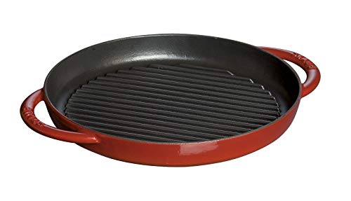 Staub 40510-309 Pure Grill Round Cherry, 10.2 inches (26 cm), Double Handed, Cast Enamel, Induction Compatible, Grill & Frying Pan