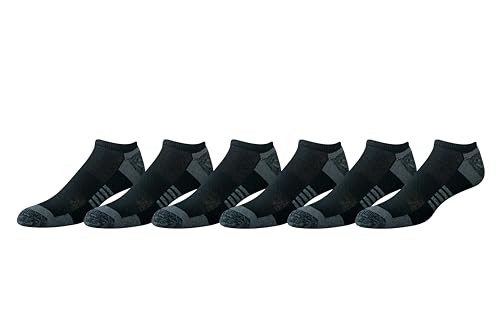 Amazon Essentials Men's Performance Cotton Cushioned Athletic No-Show Socks, 6 Pairs, Black, 6-12