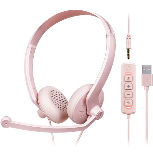 FEABASK USB Headset with Microphone for PC - Wired Computer Headphones with Noise Cancelling Microphone for Home Office Online Class Skype Zoom Meetings