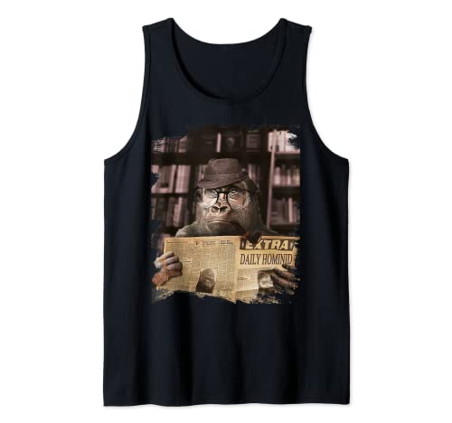 Ape Apes Chimp Chimpanzee Wearing Glasses Reading Newspaper Tank Top