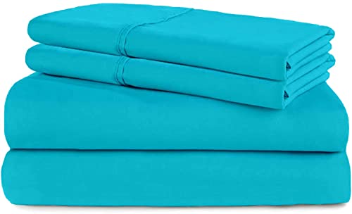 800 TC Luxury Sheet Set with Long Staple 100% Egyptian Cotton, Breathable, Soft & Silky Sateen Weave, Fits Mattress Upto 21' Deep Pocket, 4 Piece Bed Sheets Set (Full-XL, Turquoise Blue)