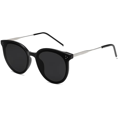 SOJOS Classic Oversized Round Sunglasses Womens Mens Trendy Large UV400 Sunnies SJ2068, Black/Grey