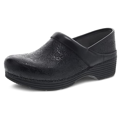Dansko LT Pro Clogs for Women – Lightweight Rocker Bottom Footwear for Comfort and Support – Ideal for Long Standing Professionals Black Floral Tooled Clogs 10.5-11 M US