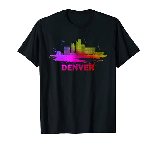 Colorful Denver Cityscape Souvenir - Denver Skyline T-Shirt