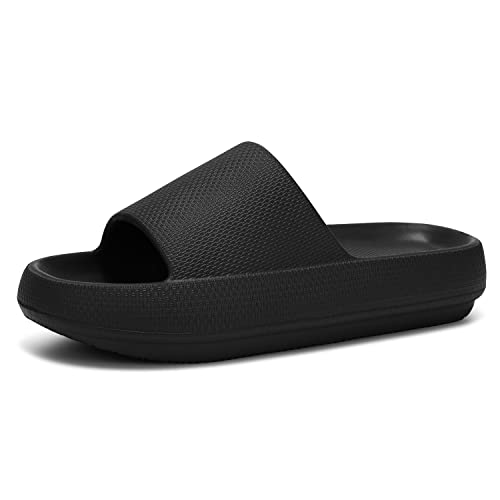 Dirk Slides for Women and Men Sandals Pillow Slippers Shower shoes Cushioned Cloud Slides,Black,9 Women/7 Men